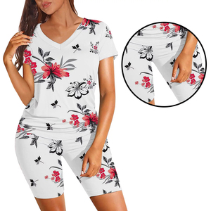 Vente en gros Ensemble de shorts deux pièces pour femmes avec logo personnalisé en coton léger Streetwear imprimé sweat-shirt et short de survêtement - Product Image 5