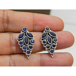 Boucles d'oreilles en saphir naturel faites à la main en argent sterling 925 avec bijoux en argent précieux en or rose pour filles et femmes article cadeau - Product Image 5