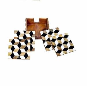 Sous-verres en bois faits à la main avec incrustations de pierre et de nacre, sous-verres à thé de qualité supérieure - Product Image 4