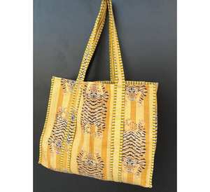 Fourre-Tout Réversible Écologique en Coton Grand Sac d'Épicerie Matelassé Élégant Bloc Imprimé Fabriqué à la Main Style Moderne Sac à Provisions Extra - Product Image 1