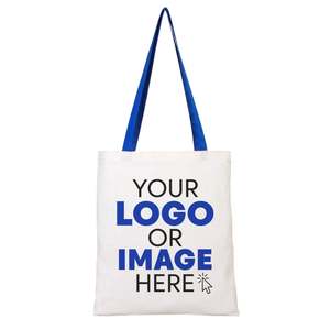 Sac fourre-tout en coton écologique personnalisé avec poignées bleues Saks 14x16, sac recyclable avec logo - Product Image 3