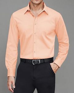 Camisa de Vestir de Manga Larga para Hombre, Color Sólido, 100% Algodón, Cómoda, Formal, de Negocios, Corte Regular, para Trabajo y Oficina, Transpirable - Product Image 4