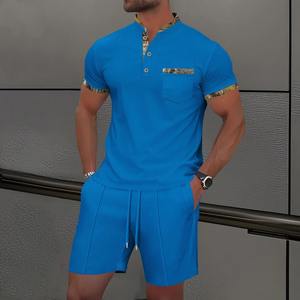 Custom Logo Premium Shorts Shirt Set Casual 100% Cotton Shorts Set for <b>Men</b> Top Quality Breathable Summer T-Shirt Sets - Product Image 5