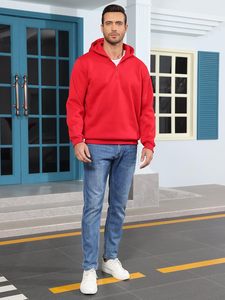 Sweat à capuche d'hiver pour homme urbain, fermeture éclair quart de tour, polaire chaud, surface respirante, toucher lisse, silhouette moderne, couture durable - Product Image 5