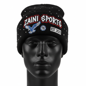 Gorro cálido a la moda para mujer, gorro de punto grueso 300 GSM con diamantes de imitación brillantes y bordado en 3D, gorros de Jacquard con logotipo personalizado - Product Image 1