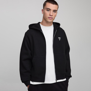 Veste à capuche zippée noire surdimensionnée pour homme, hiver, 100% coton respirant, impression brodée, designs de logo personnalisés - Product Image 1