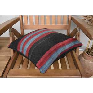 Coussin en laine Kilim patchwork multicolore 16x16 pouces tissé avec un motif vintage rayé subtil Coussin décoratif moelleux 18x18 - Product Image 4