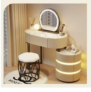 <span class=keywords><strong>Coiffeuse</strong></span> moderne nordique avec miroir lumineux réglable couleur crème pour petites filles, station de maquillage pour chambre à coucher, usage hôtelier, robuste - Product Image 3