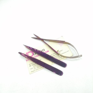 Pinzas de cejas de Plasma púrpura profesional Juego de tijera de resorte Hoja recta Forma de acero inoxidable Pinzas puntiagudas inclinadas - Product Image 6