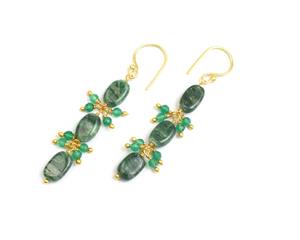 Avanturine and <b>Green</b> Onyx Gemstone Wire Wrapped Oval Shape Gold Plated Jewelry Handmade Gift Hoop <b>Earring</b> Set - Product Image 4