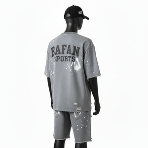 Ensemble t-shirt et short pour homme, coton lourd de qualité supérieure, jersey 240 GSM, lavage à l'acide, logo imprimé à l'écran, ensemble de 2 pièces - Product Image 4