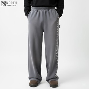 Streatwear Customscreen Print Rhinestone Logo Sun Faded Sweat Pants French Terry Wide Leg Baggy Sweatpants <b>Winter</b> <b>Trousers</b> Men - Product Image 1
