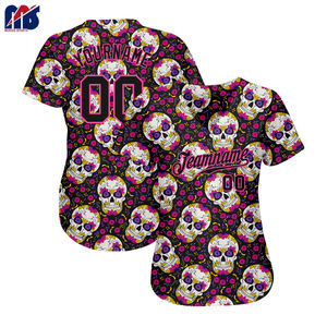 Hallewon calavera estilo Unisex 100% poliéster béisbol Softball Jersey cómodo logotipo personalizado deporte uniforme secado rápido transpirable - Product Image 4