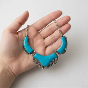 Collier en pierre précieuse turquoise de grande taille pour femmes, argent sterling de haute qualité, style bohème classique, 20% de réduction et cadeau du Nouvel An - Product Image 3