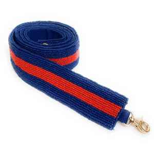 Sangle de sac à main en perles faite à la main, de couleur bleu et rouge, de style designer, réglable, accessoire pour la fête - Product Image 1