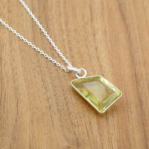 925 Sterling <b>Silver</b> Lemon Quartz <b>Necklace</b> AAA+ Quality Genuine Faceted Gemstone <b>Handmade</b> Jewelry with Diamond As Main Stone - Product Image 3