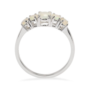 Bague en opale blanche éthiopienne 1,03 carat, taille brillant, sertissage griffes, cinq pierres 7x7mm, non traitée, argent sterling 925, Sérénité - Product Image 2