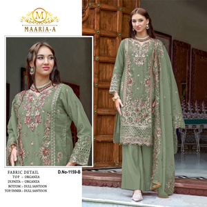 Trajes de Salwar de Organza pesada étnica de Pakistán indio de calidad superior, trabajo cortado a mano con bordado Dupatta, suministro de fábrica al por mayor - Product Image 5