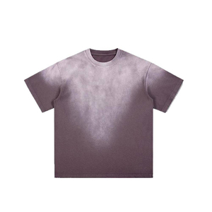 Camiseta con degradado de peso pesado de 250g Unisex, 100% algodón tejido de gran tamaño, manga larga con hombros caídos, cuello lavado, pantalla de seda para hombre - Product Image 1