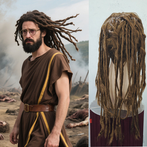 Perruque longue synthétique noire style dreadlocks afro bouclées, pour hommes, tressage au crochet, raie au milieu, usage quotidien ou cosplay, densité 250% - Product Image 2
