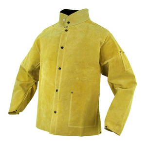 แจ็กเก็ตเชื่อมหนังสีน้ำตาลและสีฟ้าสำหรับทุกเพศเสื้อแจ็กเก็ตนิรภัยในการทำงานหนังวัวแยกสำหรับช่างเชื่อม - Product Image 1