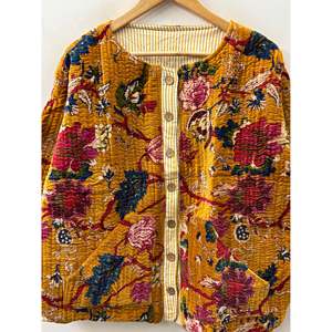 Chaqueta Acolchada de Algodón con Estampado Artesanal de Flores de Mostaza Otoñales, Imprescindible para Comodidad y Estilo - Product Image 3