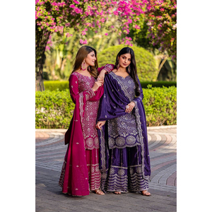 Meilleur prix pour High Nouvel ensemble de vêtements de fête traditionnels de créateur-High Chinon Kurti Plazzo Dupatta pour femme Dernière arrivée en stock - Product Image 1