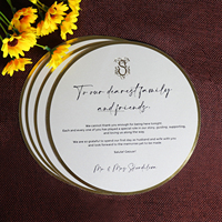 Tarjeta de menú de papel perlado de marfil redondo personalizado con lámina de oro de sello caliente para bodas, cumpleaños, restaurante, eventos de bebidas