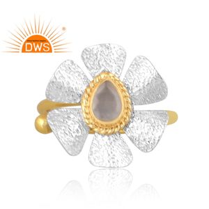 Meilleure vente Bague empilable en argent sterling plaqué or blanc pierre de lune pierre précieuse design floral Demi fabricant de bijoux fins - Product Image 2