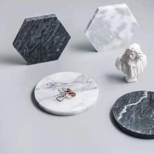 Handmade Wholesale Eco-Friendly Decorative Natural <b>White</b> and Black Marble Hexagon <b>Coasters</b> - Product Image 2