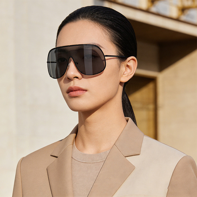 Oversized Rimless Shield Sunglasses Women Men New One Piece Lens Visor Mask Windproof Black Big Sun Glasses Shades UV400
