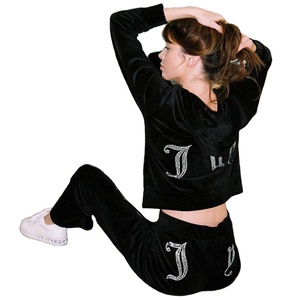 Conjunto Deportivo Casual de Dos Piezas para Mujer, 100% Algodón, con Pedrería, de Alta Calidad, para Invierno - Product Image 2