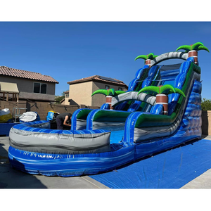 Toboggan aquatique gonflable commercial de 30 pieds en marbre bleu avec palmier et piscine de saut pour adultes, idéal pour les écoles - Vente en gros - Product Image 4
