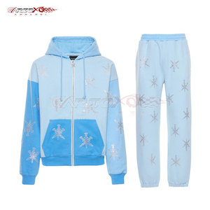 Survêtement d'hiver pour femme scintillant avec strass, à capuche, avec cordon de serrage et taille élastique, pour usage quotidien, tendance - Product Image 1