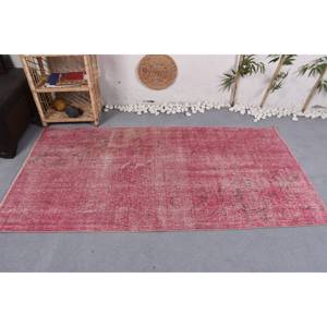 Vintage 3.6 X 7 ft Pink Turkish <b>Rug</b> Handmade Boho Patchwork Wool with Latex Backing Rectangular <b>Bedside</b> <b>Rugs</b> - Product Image 3