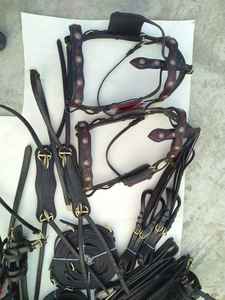 Jeu de harnais de conduite pour chevaux en cuir véritable 100% avec serre-tête - Product Image 3