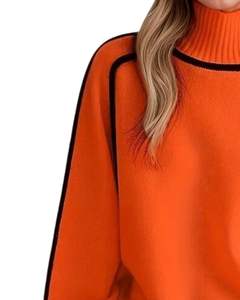 Pull en tricot à col roulé orange personnalisé par le fabricant pour femmes, hiver, chaud, doux, pull à manches longues, décontracté, ample, haut tendance - Product Image 3