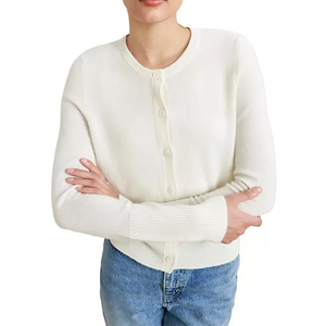 Cárdigan de punto blanco Vintage elegante para mujer, suéter de mezcla de lana suave de manga larga con botones cubiertos, diseño minimalista personalizado en la parte delantera - Product Image 2