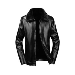 Classic <b>Men's</b> <b>leather</b> Shearling <b>Jacket</b> Faux Fur Lined Winter Coat Windproof Winter Biker Coat Regular Fit Turndown - Product Image 2