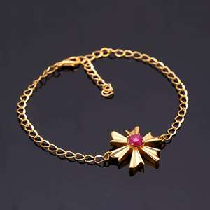 Bracelet chaîne et maillons rond en argent sterling 925 plaqué or avec rubis - Design chrétien tendance - Product Image 2