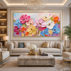 Tableau floral moderne sur toile, art mural 3D, peinture florale colorée, décoration de chambre, art mural pour salon, art mural floral 3D - Product Image 4