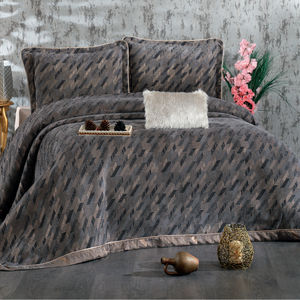 Guzide JULIA 4-Piece Anthracite Grey Customized Luxury <b>Bedspread</b> <b>Set</b> 100% Chenille Organic Knitted Modern Pattern - Product Image 1