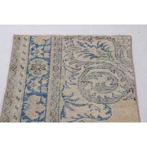 Alfombra Turca Vintage de 2.4x6.6 pies, Alfombra Azul a Rayas - Product Image 5