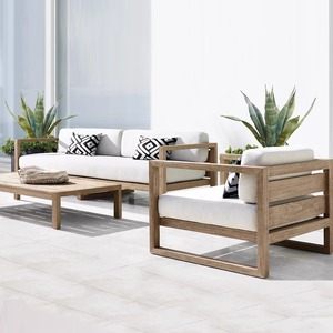 Juego de Sofás Seccionales de Lujo para Exteriores con Estructura de Aluminio, Muebles de Terraza Contemporáneos para Villa, con Detalles Modernos de Teca Sólida - Product Image 3