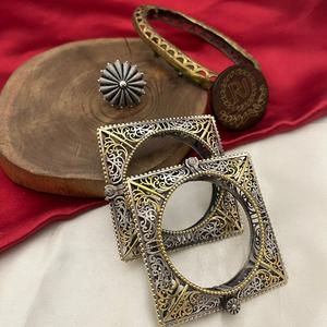 Stunning Oxidized <b>Silver</b> Square <b>Bangles</b> Set Design for <b>Women</b> for Wedding Party Ethnic Traditional and Reception Collection - Product Image 1