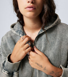 OEM/ODM Sweat à capuche zippé 100% coton, poids lourd, délavé à l'acide, avec impression bouffante personnalisée, logo, coupe ample, lavage à l'acide - Product Image 3