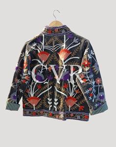 Abrigo de Terciopelo con Bordado Floral a Mano, Cuello Mandarín, Manga Tres Cuartos, Talla Grande, Ropa de Invierno para Mujer - Product Image 2