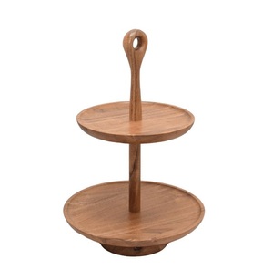 Support à gâteau à deux étages en bois et métal, forme ronde, finition naturelle, pour mariage, hôtel, service de gâteaux, support à cupcakes - Product Image 5