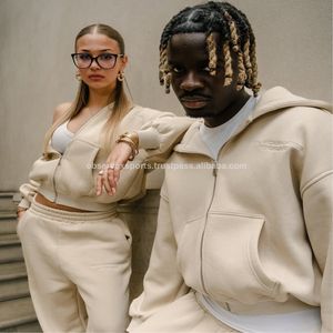 Veste à capuche zippée surdimensionnée délavée vintage personnalisée pour hommes Mode hivernale Street Wear avec imprimé Pantalon de survêtement unisexe - Product Image 2