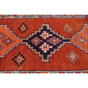 Tapis de 3,3 x 11,5 pieds, tapis turc vintage, tapis persan en laine orange et bleu - Product Image 4